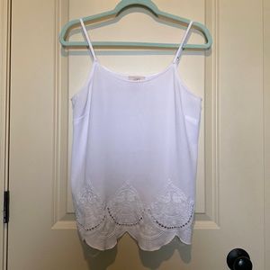 Flowy white blouse tank with detailed bottom